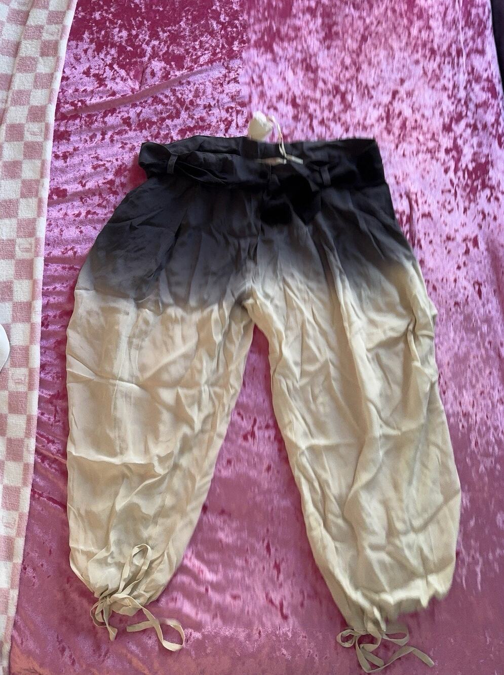 Bel Air Ombre Silk Pants Capris Blue White T2 FR 38 Belt NWT